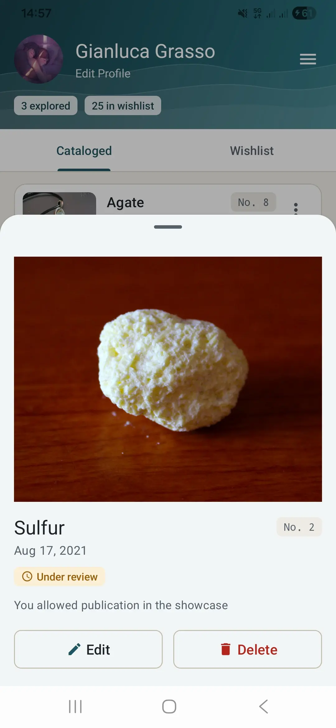 Personal mineral collection with photos and GPS coordinates