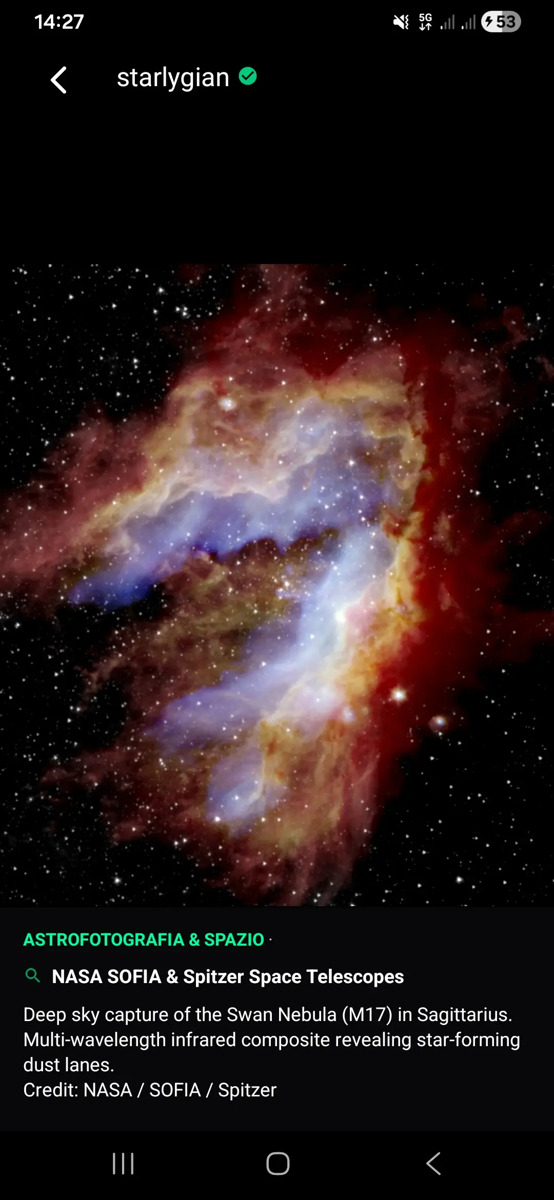Post di astrofotografia aperto a schermo intero in Starlyze