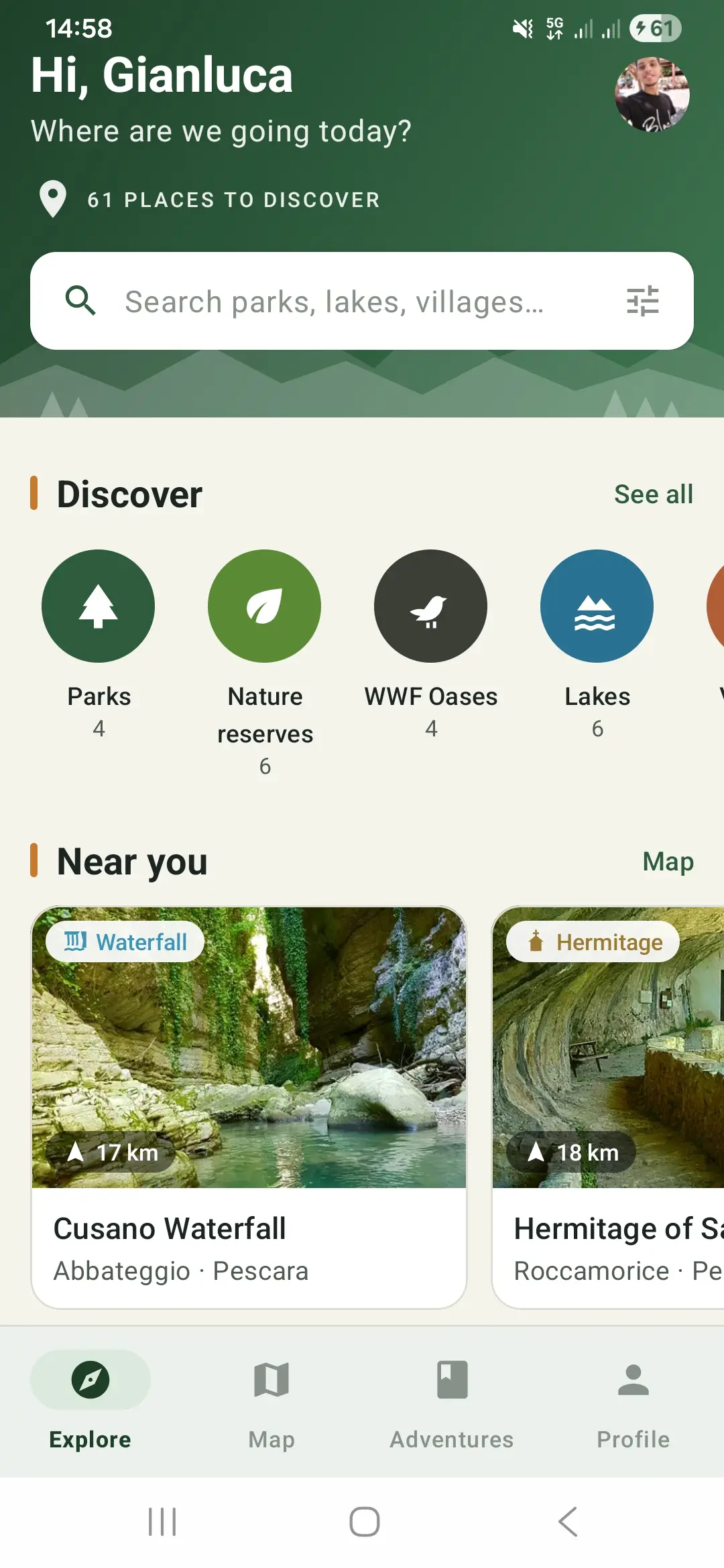 Places of Abruzzo by category in the WildLife app