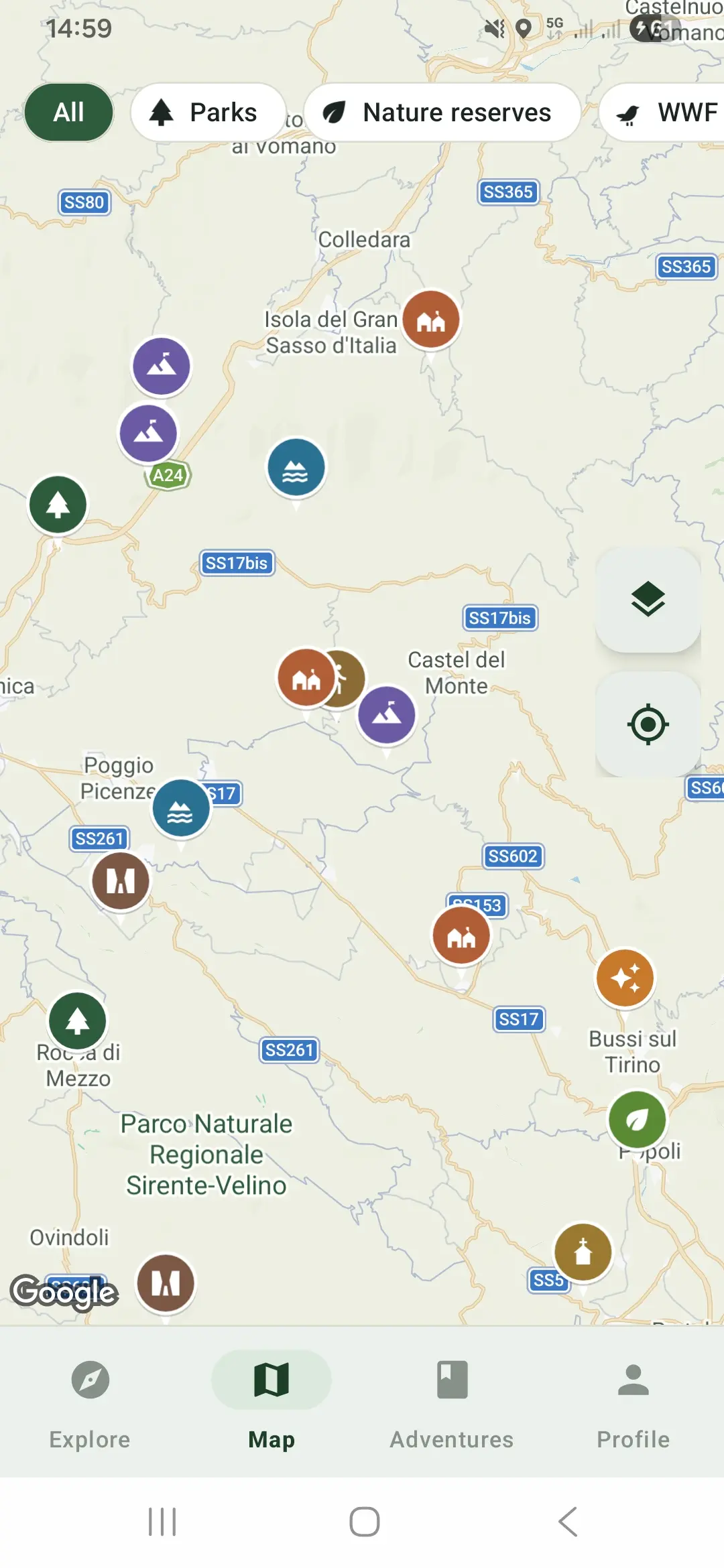 Map of the parks, reserves and trails of Abruzzo
